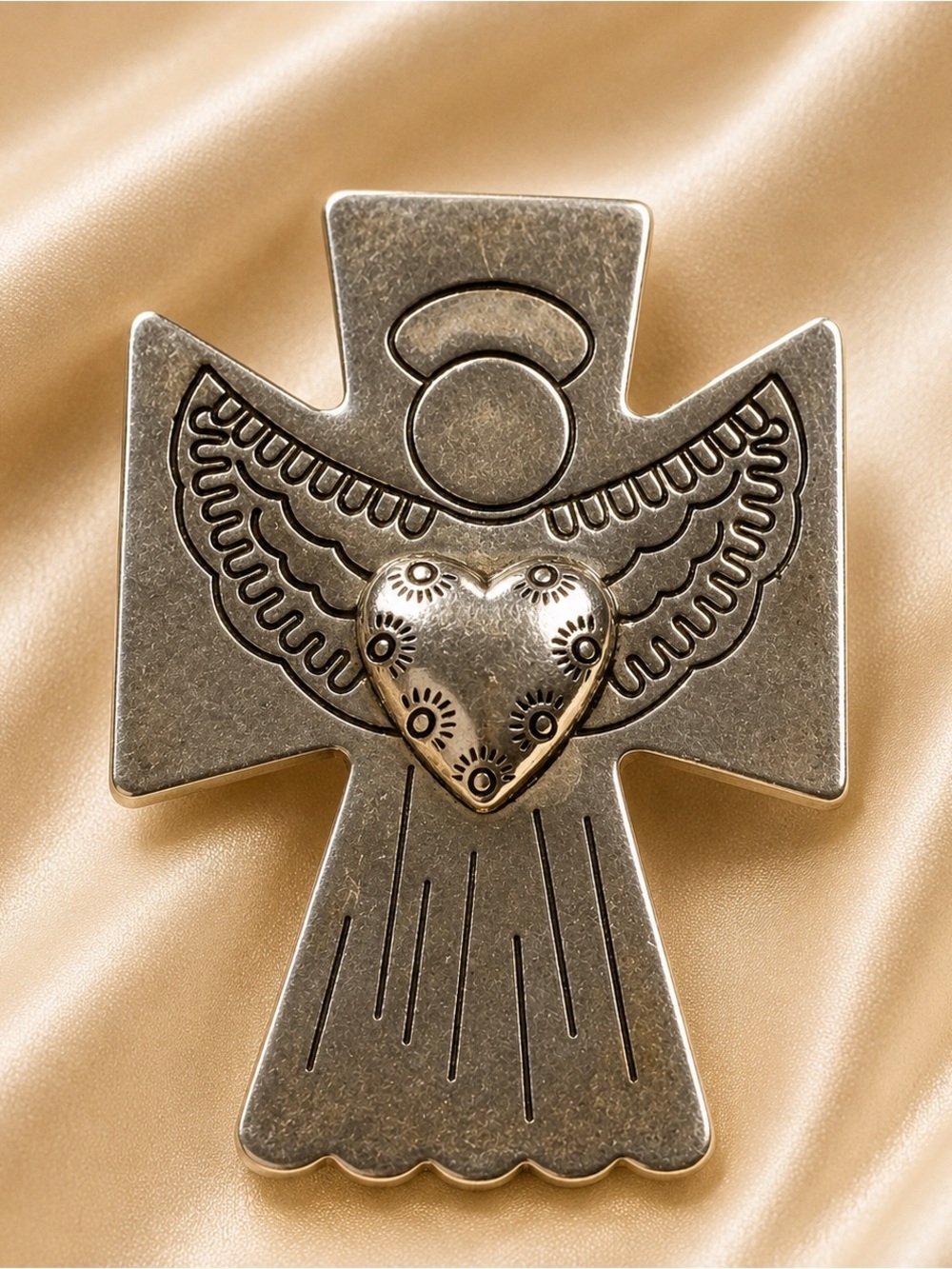 Vintage Sterling Silver 925 Angel Heart Brooch Pendant Pin